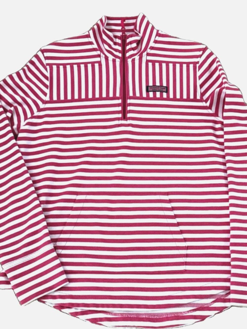 Vineyard Vines Women L Shep Ottoman Stripe 1/4 1/2 Zip Pullover Shirt Jacket Top